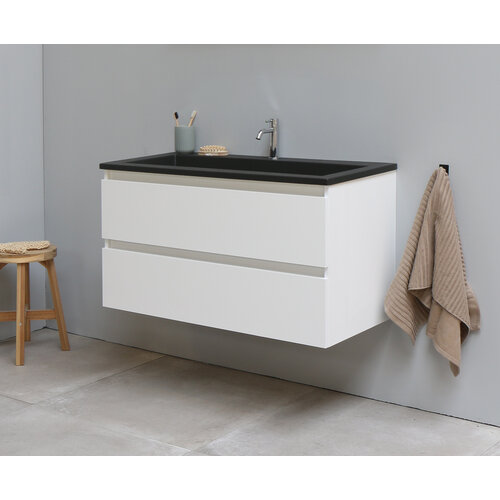 Solidline badkamermeubelset | 100cm | Acryl | Mat zwart | 1 | Hoogglans wit | Zonder spiegel | Geassembleerd Solidline Solidline badkamermeubelset | 100cm | Acryl | Mat zwart | 1 | Hoogglans wit | Zonder spiegel | Geassembleerd