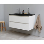 Solidline badkamermeubelset | 100cm | Acryl | Mat zwart | 2 | Hoogglans wit | Zonder spiegel | Geassembleerd Solidline Solidline badkamermeubelset | 100cm | Acryl | Mat zwart | 2 | Hoogglans wit | Zonder spiegel | Geassembleerd