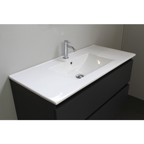 Solidline badkamermeubelset | 100cm | Keramiek | Wit | 1 | Mat antraciet | Met spiegelkast | Geassembleerd Solidline Solidline badkamermeubelset | 100cm | Keramiek | Wit | 1 | Mat antraciet | Met spiegelkast | Geassembleerd