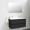 Solidline badkamermeubelset | 100cm | Acryl | Wit | 2 | Mat zwart | Spiegel met LED verlichting | Geassembleerd