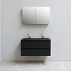 Solidline badkamermeubelset | 100cm | Acryl | Mat zwart | 2 | Mat zwart | Met spiegelkast | Geassembleerd