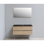 Solidline Solidline badkamermeubelset | 120cm | Acryl | Mat zwart | 0 | Eiken | Spiegel met LED verlichting | Geassembleerd