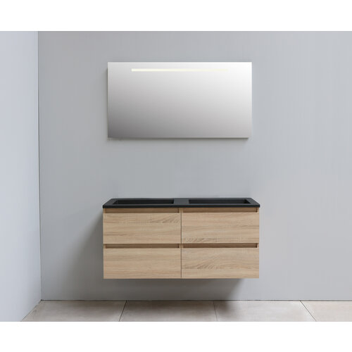 Solidline Solidline badkamermeubelset | 120cm | Acryl | Mat zwart | 0 | Eiken | Spiegel met LED verlichting | Geassembleerd