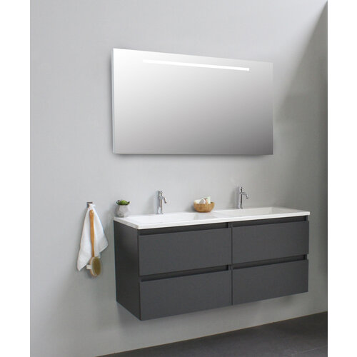 Solidline badkamermeubelset | 120cm | Acryl | Wit | 2 | Mat antraciet | Spiegel met LED verlichting | Geassembleerd Solidline Solidline badkamermeubelset | 120cm | Acryl | Wit | 2 | Mat antraciet | Spiegel met LED verlichting | Geassembleerd