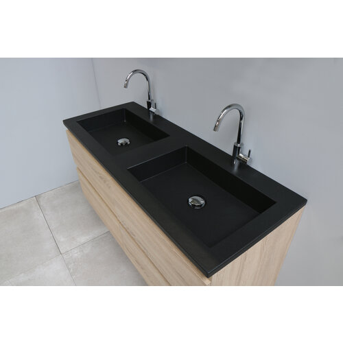 Solidline Solidline badkamermeubelset | 120cm | Acryl | Mat zwart | 2 | Eiken | Standaard spiegel | Geassembleerd