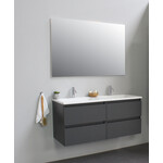 Solidline Solidline badkamermeubelset | 120cm | Acryl | Wit | 2 | Mat antraciet | Standaard spiegel | Geassembleerd