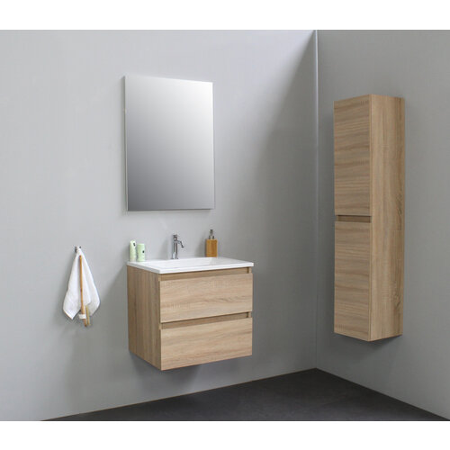 Solidline Solidline badkamermeubelset | 60cm | Acryl | Wit | 1 | Eiken | Standaard spiegel | Geassembleerd