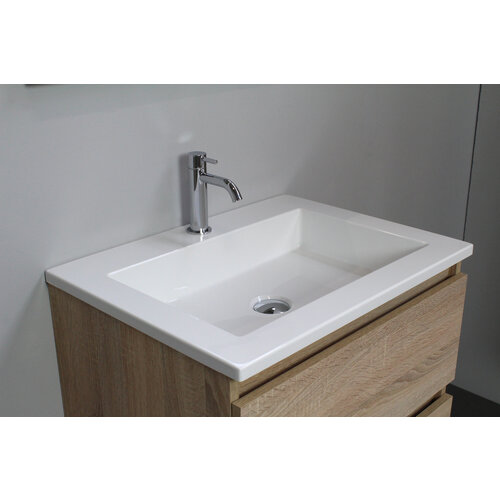 Solidline Solidline badkamermeubelset | 60cm | Acryl | Wit | 1 | Eiken | Standaard spiegel | Geassembleerd