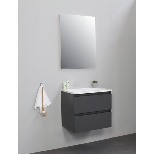 Solidline badkamermeubelset | 60cm | Acryl | Wit | 0 | Mat antraciet | Standaard spiegel | Geassembleerd Solidline Solidline badkamermeubelset | 60cm | Acryl | Wit | 0 | Mat antraciet | Standaard spiegel | Geassembleerd