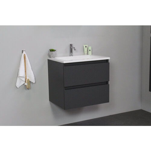 Solidline badkamermeubelset | 60cm | Acryl | Wit | 1 | Mat antraciet | Zonder spiegel | Geassembleerd Solidline Solidline badkamermeubelset | 60cm | Acryl | Wit | 1 | Mat antraciet | Zonder spiegel | Geassembleerd