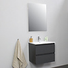 Solidline badkamermeubelset | 60cm | Keramiek | Wit | 1 | Mat antraciet | Standaard spiegel | Geassembleerd