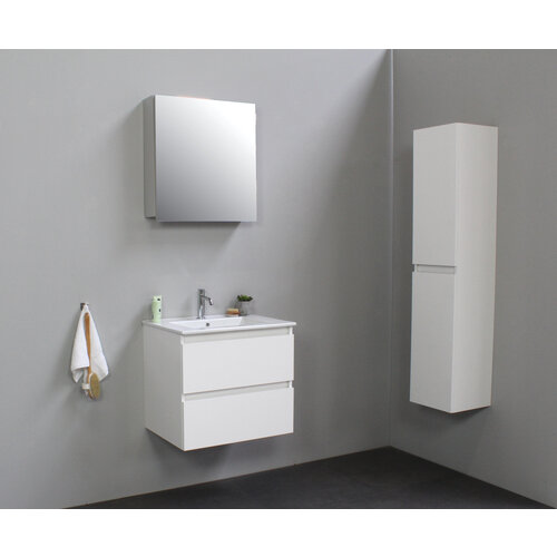 Solidline badkamermeubelset | 60cm | Keramiek | Wit | 1 | Hoogglans wit | Met spiegelkast | Geassembleerd Solidline Solidline badkamermeubelset | 60cm | Keramiek | Wit | 1 | Hoogglans wit | Met spiegelkast | Geassembleerd