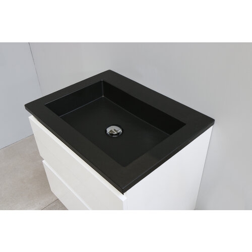 Solidline Solidline badkamermeubelset | 60cm | Acryl | Mat zwart | 0 | Hoogglans wit | Standaard spiegel | Geassembleerd