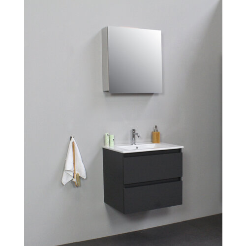 Solidline badkamermeubelset | 60cm | Keramiek | Wit | 1 | Mat antraciet | Met spiegelkast | Geassembleerd Solidline Solidline badkamermeubelset | 60cm | Keramiek | Wit | 1 | Mat antraciet | Met spiegelkast | Geassembleerd