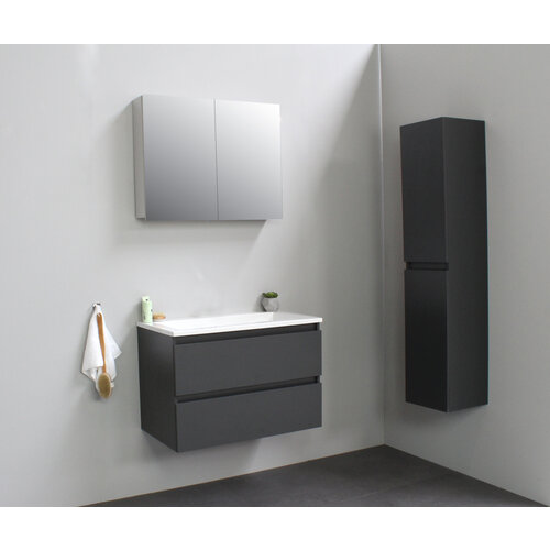 Solidline badkamermeubelset | 80cm | Acryl | Wit | 0 | Mat antraciet | Met spiegelkast | Geassembleerd Solidline Solidline badkamermeubelset | 80cm | Acryl | Wit | 0 | Mat antraciet | Met spiegelkast | Geassembleerd