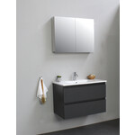 Solidline Solidline badkamermeubelset | 80cm | Keramiek | Wit | 1 | Mat antraciet | Met spiegelkast | Geassembleerd