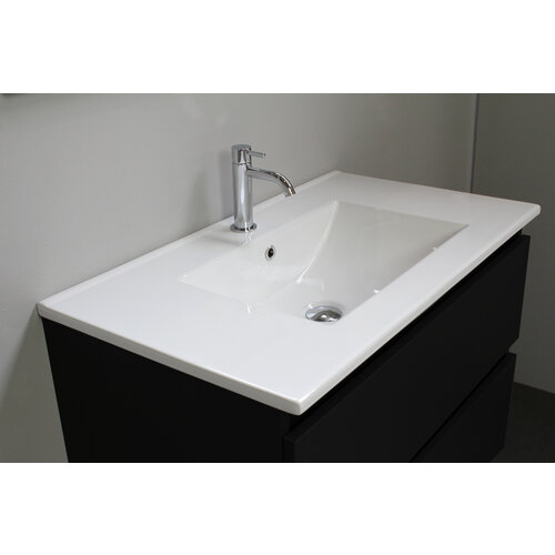 Solidline badkamermeubelset | 80cm | Keramiek | Wit | 1 | Mat zwart | Met spiegelkast | Geassembleerd Solidline Solidline badkamermeubelset | 80cm | Keramiek | Wit | 1 | Mat zwart | Met spiegelkast | Geassembleerd