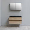 Solidline badkamermeubelset | 100cm | Keramiek | Mat zwart | 0 | Eiken | Met spiegelkast | Geassembleerd