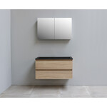 Solidline Solidline badkamermeubelset | 100cm | Keramiek | Mat zwart | 0 | Eiken | Met spiegelkast | Geassembleerd