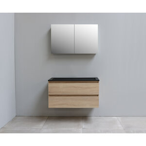 Solidline Solidline badkamermeubelset | 100cm | Keramiek | Mat zwart | 0 | Eiken | Met spiegelkast | Geassembleerd Solidline badkamermeubelset | 100cm | Keramiek | Mat zwart | 0 | Eiken | Met spiegelkast | Geassembleerd