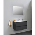 Solidline badkamermeubelset | 80cm | Keramiek | Wit | 1 | Mat antraciet | Spiegel met LED verlichting | Geassembleerd Solidline Solidline badkamermeubelset | 80cm | Keramiek | Wit | 1 | Mat antraciet | Spiegel met LED verlichting | Geassembleerd