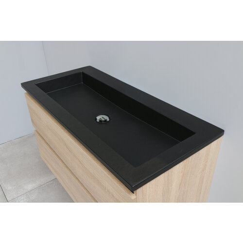 Solidline Solidline badkamermeubelset | 100cm | Keramiek | Mat zwart | 1 | Eiken | Zonder spiegel | Bouwpakket