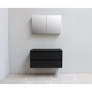 Solidline Solidline badkamermeubelset | 100cm | Keramiek | Mat zwart | 1 | Mat zwart | Met spiegelkast | Bouwpakket Solidline badkamermeubelset | 100cm | Keramiek | Mat zwart | 1 | Mat zwart | Met spiegelkast | Bouwpakket
