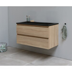 Solidline Solidline badkamermeubelset | 100cm | Keramiek | Mat zwart | 1 | Eiken | Zonder spiegel | Bouwpakket