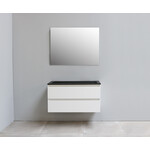 Solidline Solidline badkamermeubelset | 100cm | Keramiek | Mat zwart | 1 | Hoogglans wit | Standaard spiegel | Bouwpakket