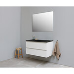 Solidline Solidline badkamermeubelset | 100cm | Keramiek | Mat zwart | 1 | Hoogglans wit | Standaard spiegel | Bouwpakket