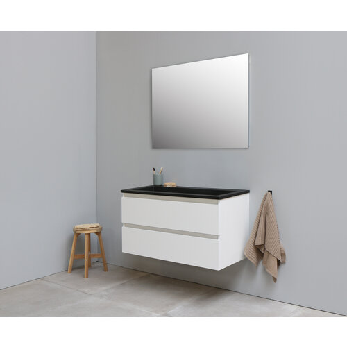 Solidline Solidline badkamermeubelset | 100cm | Keramiek | Mat zwart | 1 | Hoogglans wit | Standaard spiegel | Bouwpakket