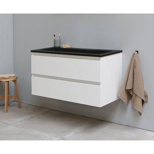Solidline badkamermeubelset | 100cm | Keramiek | Mat zwart | 1 | Hoogglans wit | Zonder spiegel | Bouwpakket Solidline Solidline badkamermeubelset | 100cm | Keramiek | Mat zwart | 1 | Hoogglans wit | Zonder spiegel | Bouwpakket