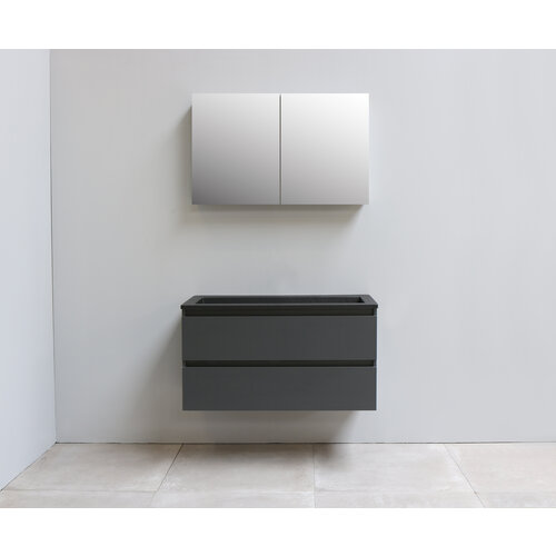 Solidline badkamermeubelset | 100cm | Keramiek | Mat zwart | 1 | Mat antraciet | Met spiegelkast | Geassembleerd Solidline Solidline badkamermeubelset | 100cm | Keramiek | Mat zwart | 1 | Mat antraciet | Met spiegelkast | Geassembleerd