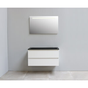 Solidline Solidline badkamermeubelset | 100cm | Keramiek | Mat zwart | 2 | Hoogglans wit | Spiegel met LED verlichting | Geassembleerd Solidline badkamermeubelset | 100cm | Keramiek | Mat zwart | 2 | Hoogglans wit | Spiegel met LED verlichting | Geassembleerd