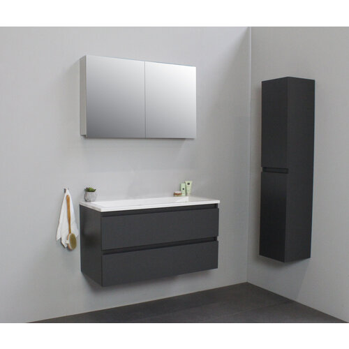 Solidline badkamermeubelset | 100cm | Keramiek | Wit | 0 | Mat antraciet | Met spiegelkast | Geassembleerd Solidline Solidline badkamermeubelset | 100cm | Keramiek | Wit | 0 | Mat antraciet | Met spiegelkast | Geassembleerd