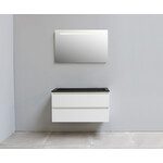Solidline Solidline badkamermeubelset | 100cm | Keramiek | Mat zwart | 2 | Hoogglans wit | Spiegel met LED verlichting | Bouwpakket