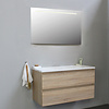 Solidline badkamermeubelset | 100cm | Keramiek | Wit | 2 | Eiken | Spiegel met LED verlichting | Bouwpakket
