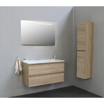 Solidline Solidline badkamermeubelset | 100cm | Keramiek | Wit | 2 | Eiken | Spiegel met LED verlichting | Bouwpakket
