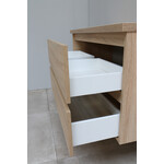 Solidline Solidline badkamermeubelset | 100cm | Keramiek | Wit | 2 | Eiken | Spiegel met LED verlichting | Bouwpakket