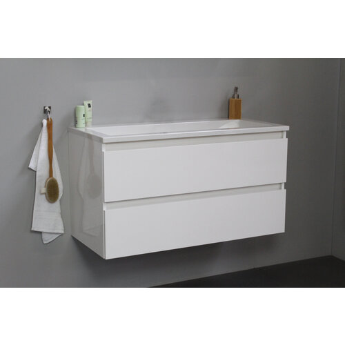 Solidline Solidline badkamermeubelset | 100cm | Keramiek | Wit | 2 | Hoogglans wit | Zonder spiegel | Geassembleerd
