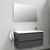 Solidline badkamermeubelset | 100cm | Keramiek | Wit | 2 | Mat antraciet | Spiegel met LED verlichting | Geassembleerd