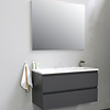 Solidline badkamermeubelset | 100cm | Keramiek | Wit | 2 | Mat antraciet | Standaard spiegel | Geassembleerd