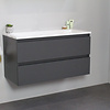 Solidline badkamermeubelset | 100cm | Keramiek | Wit | 2 | Mat antraciet | Zonder spiegel | Geassembleerd