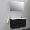 Solidline badkamermeubelset | 100cm | Keramiek | Wit | 2 | Mat zwart | Met spiegelkast | Bouwpakket