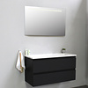 Solidline badkamermeubelset | 100cm | Keramiek | Wit | 2 | Mat zwart | Spiegel met LED verlichting | Bouwpakket