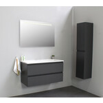 Solidline badkamermeubelset | 100cm | Keramiek | Wit | 2 | Mat antraciet | Spiegel met LED verlichting | Geassembleerd Solidline Solidline badkamermeubelset | 100cm | Keramiek | Wit | 2 | Mat antraciet | Spiegel met LED verlichting | Geassembleerd