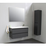 Solidline Solidline badkamermeubelset | 100cm | Keramiek | Wit | 2 | Mat antraciet | Standaard spiegel | Geassembleerd