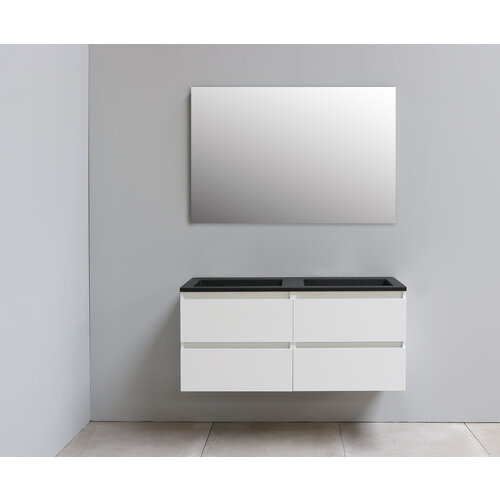 Solidline Solidline badkamermeubelset | 120cm | Acryl | Mat zwart | 1 | Hoogglans wit | Standaard spiegel | Bouwpakket