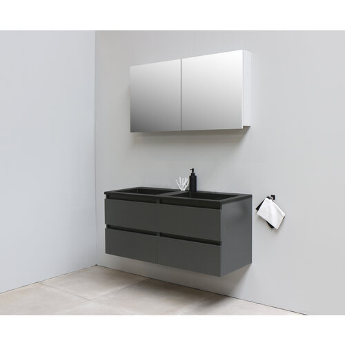 Solidline badkamermeubelset | 120cm | Acryl | Mat zwart | 1 | Mat antraciet | Met spiegelkast | Bouwpakket Solidline Solidline badkamermeubelset | 120cm | Acryl | Mat zwart | 1 | Mat antraciet | Met spiegelkast | Bouwpakket