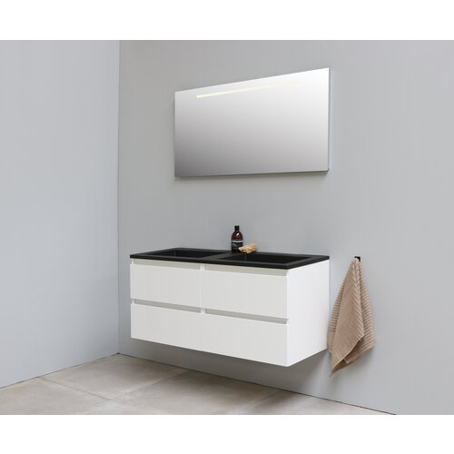 Solidline Solidline badkamermeubelset | 120cm | Acryl | Mat zwart | 1 | Hoogglans wit | Spiegel met LED verlichting | Geassembleerd